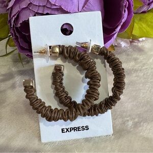NWT Express Brown Leather Hoop Earrings
